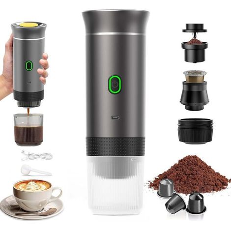 Machine à Café Portable de Voyage,Chauffage Rapide 3 En 1 Cafetiere Portable 12V, Auto-Chauffage de 4 à 6 Minutes, Grandes Capsules, Café Moulu, Pour Le Camping, Bureau, Maison, Voiture (1/5)