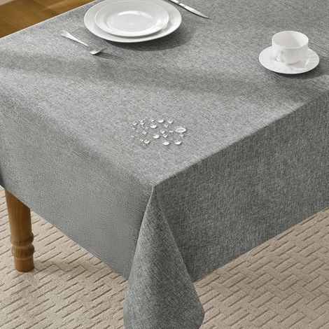 Nappe lavable 140x100 cm Gris Aspect lin Rectangulaire Imperméable