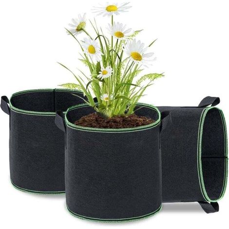 Sacs à Plantes, Lot de 3 Sac de Culture en Non Tissé Sac de Plantation Sac de Jardin avec Poignée Sangles Aération Tissu Pots, Noir - 3 Gallons (1/4)