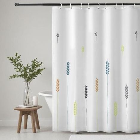 Rideau de Douche Tissu Polyester Lavable en Machine Rideau Salle de Bain Baignoire avec 12 Crochets Imperméable 180 x 180 cm Blanc (1/4)