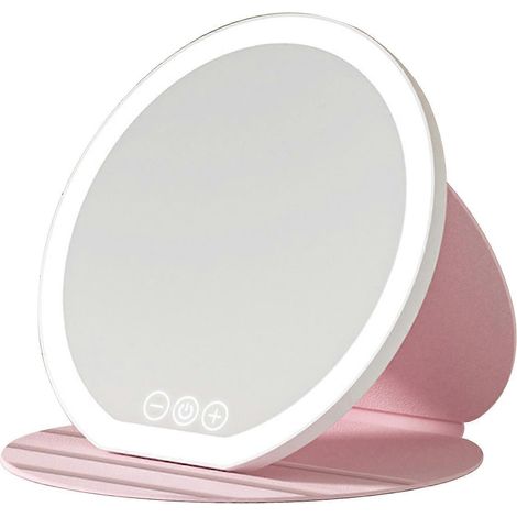 Miroir de bureau LED pour chambre d'étudiante, miroir de coiffeuse compact et pliable avec éclairage, rose moyen, pour femmes et filles (1/4)