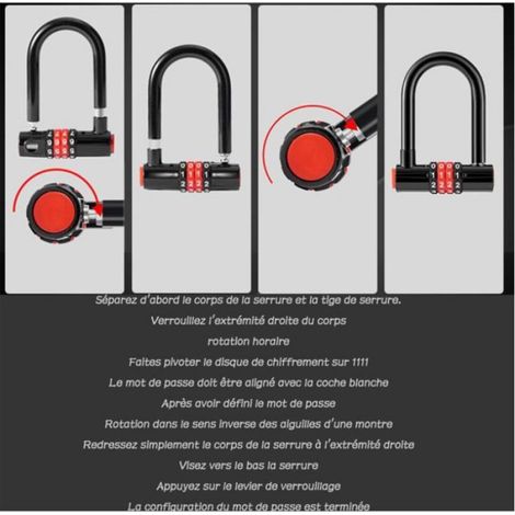 Serrure antivol en U - Code à 4 chiffres réinitialisable Double mortaise étanche - Vélo et portail - 137x88x37 mm (1/4)
