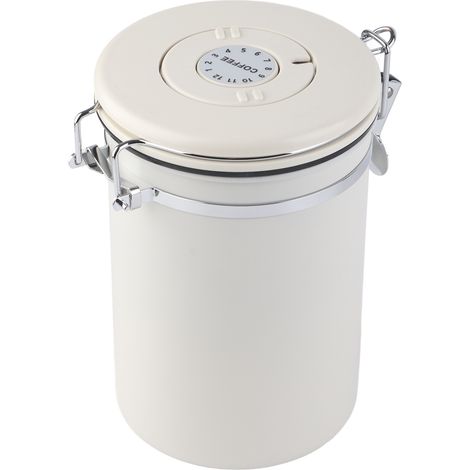 Boîte à café en acier inoxydable 304, hermétique, avec cuillère, blanc crème, 1,8 L (1/5)