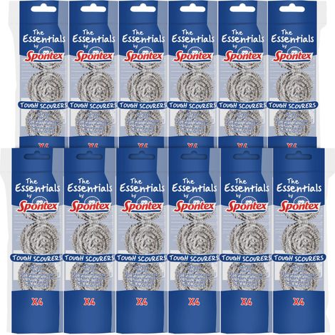 Spontex - Essentials, Pagliette abrasive resistenti, 12 confezioni da 4 l’una (per un totale di 48 pagliette) (1/3)