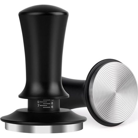 Tasseur à expresso 53 mm - Base en acier inoxydable - Gradué - Profondeur de tassement réglable - À ressort - Tasseur professionnel - Pression uniforme (1/5)