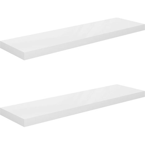 Étagère murale 2 pcs，Étagère flottante Blanc brillant 90x23,5x3,8cm MDF CFW94172 (1/5)