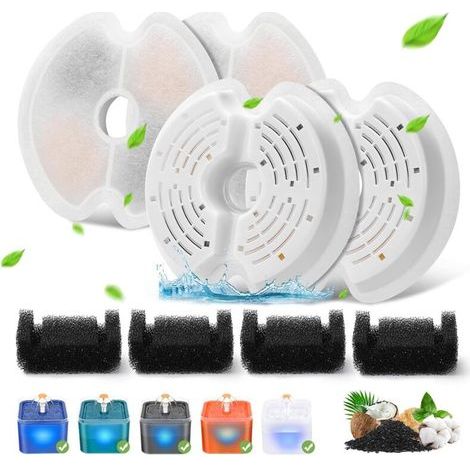 4 filtros de carbón activo y 4 filtros de espuma para bebederos de perros y gatos de 2 litros (1/5)