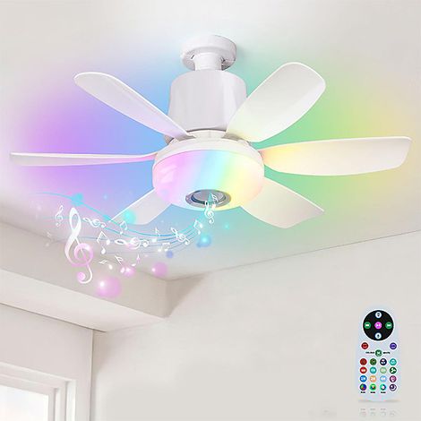 Mini Ventilateur Plafonnier Multifonction, Lumière LED Dimmable RGB ,Enceinte Bluetooth,47 cm, Minuterie,3 Vitesses, E27 (1/5)