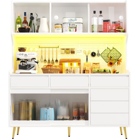 ELVMI Armadio Alto con 2 Ante Scorrevoli, 1 Cassetto, LED e Vetro Rigato, in MDF e Vetro, 145×39×171 cm, Bianco (1/5)