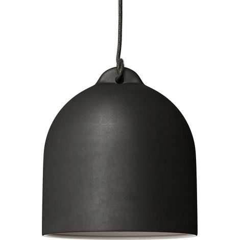 Lampada a sospensione Made in Italy completa di cavo tessile e paralume Campana M in ceramica  Senza lampadina - Lavagna - Bianco - Matter ON/OFF