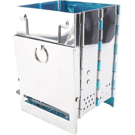 Poêle de Campagne Folding Stove BQ Storage Bag Bois Barbecue Portable pour Voyage Randonnée [Poêle Camping] + [Camping Stove] + [BQ Grill Storage Bag] + [Matériel Stainless Steel, Color Silver, Packag (1/4)
