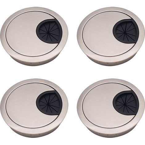 Ccykxa – Set mit 4 Kabeldurchführungen aus Zinklegierung, 60 mm – Versenkte Abdeckungen in gebürstetem Silber – Für Büros und Arbeitsplatten (1/5)