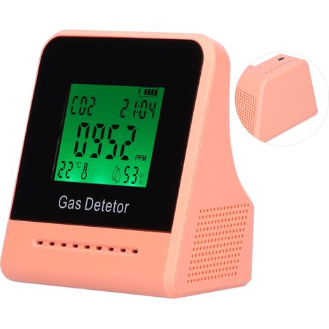 400-5000 ppm Luftqualitätsdetektor CO Temperatur- und Feuchtigkeitsmonitor mit Uhr und USB-Ladefunktion (Pink) (1/5)