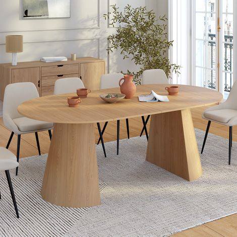 ANGELE mesa de comedor redonda extensible para 4-10 personas madera efecto haya 110-200 cm (1/5)