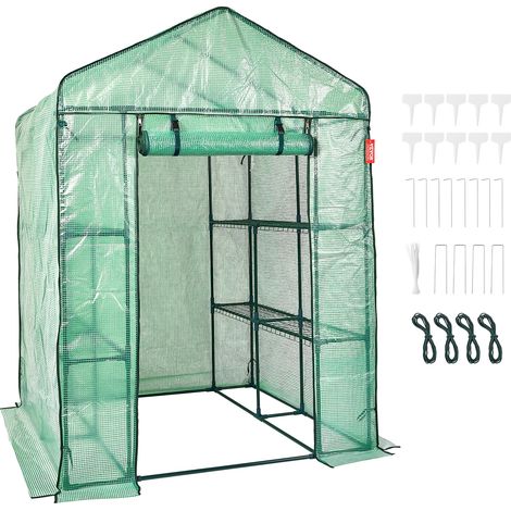 VEVOR Walk-in Green House, 4.6 x 4.6 x  6.6 ft  Greenhouse with Shelves, Set Up in Minutes, High Strength PE Cover with Doors & Windows and Steel Frame, Suitable for Planting and Storage, Green (1/5)