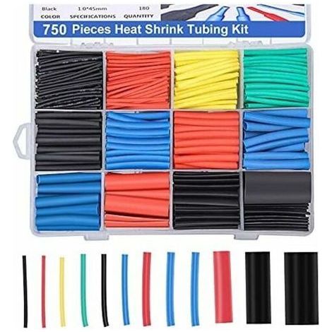 750-piece heat shrink tubing, electrically insulated heat shrink cable tube, 2:1 shrink ratio, 5 colors, 12 sizes (1/5)
