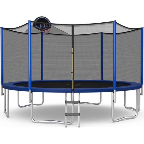 COSTWAY Trampolino per Bambini Ø 366 cm, Tappeto Elastico Bambini da Esterno e Interno con Rete, 72 Molle, Canestro, Scala a 3 Gradini, Pompa e Palla, Ideale per Bambini e Adulti, Portata 150 kg (1/5)