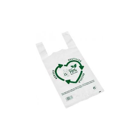 FPLUS bolsa asa 42x53 camiseta blanca 1kg , Bolsa asa camiseta 42x53 Blanca Block 50 micras 70% reciclado "Impresion Generica" - Paq 50 uds