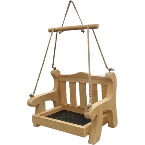 Mangeoire suspendue en bois en forme de chaise, à suspendre au rebord de fenêtre ou à poser sur un arbre. (1/5)