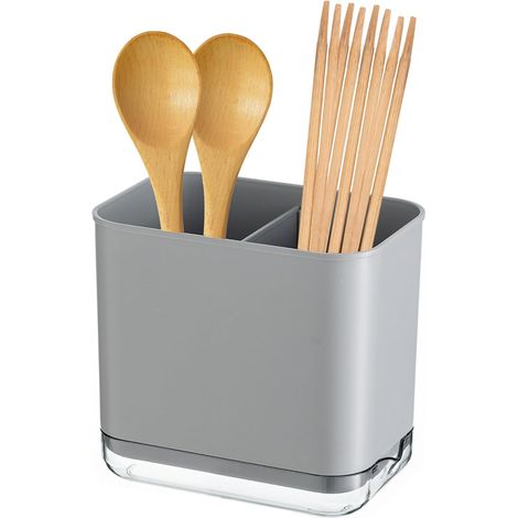 (Gris) Egouttoir à Couvert, Range Éponges, Fourchette Cuillère Organisateur Rack, Pot Ustensile, Pot a Ustensile de Cuisine, Rangement Compartimenté, Pour Ranger les Couteaux, Fourchettes, Cuillères (1/5)