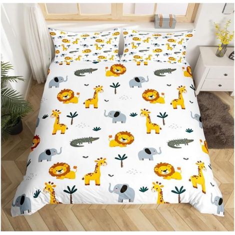Animaux de Zoo Parure de Lit Lion et Girafe Housse de Couette 200x200cm Crocodile et éléphant Ensemble de literie Réversible - HOM (1/3)