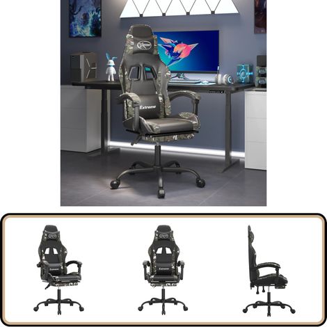 Chaise de jeu avec repose-pied Noir et camouflage Similicuir - Chaise Gaming - Fauteuil Gamer - Chaise Bureau - Confortable - Réglable (1/5)
