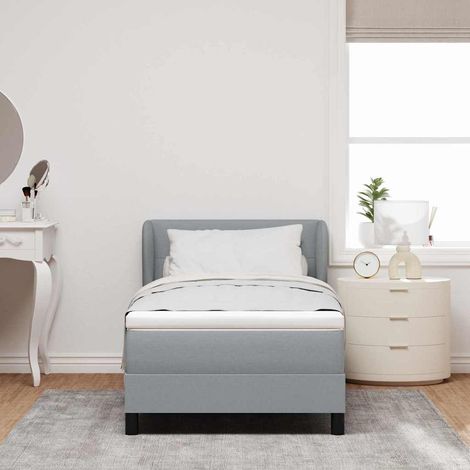 Cama tipo Box Spring con cabecera Gris claro 80 x 200 cm tela (1/5)