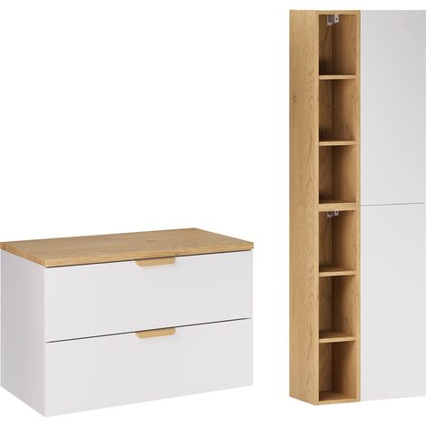 Ensemble meuble sous-vasque 80cm et colonne Oria Blanc mat (1/5)