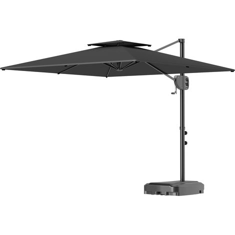 Ombrellone a Braccio 2,5x2,5m Base Riempibile Manovella Testa Inclinabile Grigio Scuro (1/5)