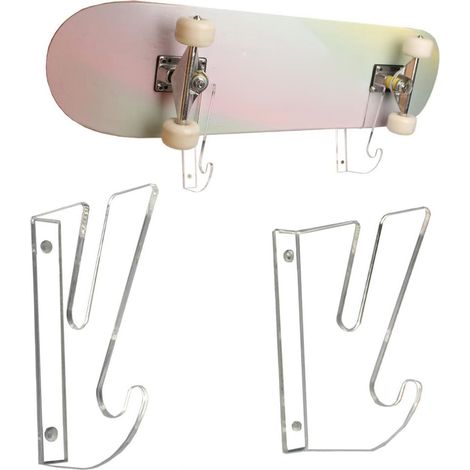 Horizontale Wandhalterung für Skateboards aus 4 mm starkem Acryl mit Haken, transparent, für Garage/Haushalt (1/5)