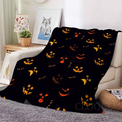Couverture d'Halloween - Couverture en flanelle à motif 3D citrouille et fantôme - 127 x 152 cm - Idéale pour canapé, lit ou salon - Style 3