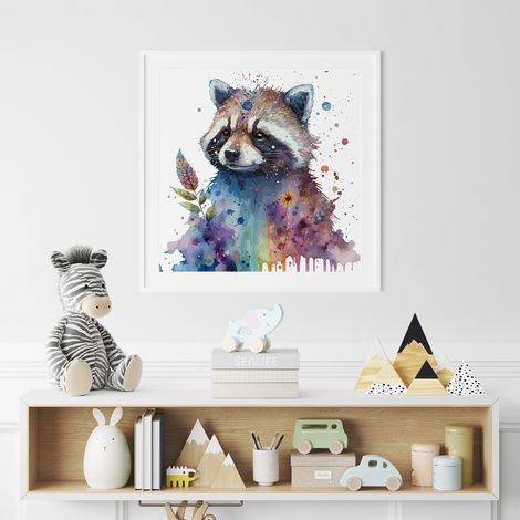 Poster / Affiche carrée Enfants - Raton Laveur coloré - 50x50 cm (1/3)
