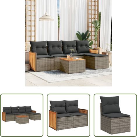 vidaXL Gartensessel - 6-tlg. Garten-Sofagarnitur mit Kissen Grau Poly Rattan (1/5)