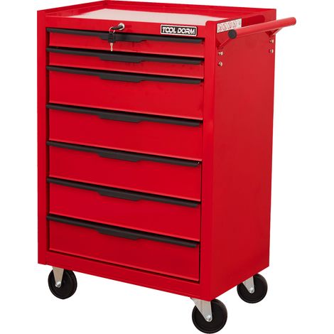 Armoire à outils roulante 7 tiroirs en acier avec serrure, 615 mm - Rouge (1/5)