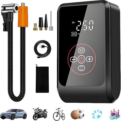 Compresseur à Air Portatif, 4000mAh Gonfleur Pneus Voiture sans Fil, 150PSI Mini Pompe avec LED Affichage Numérique 4 Modes  Electrique Gonfleur, Compresseur pour Voiture, Moto, Vélo, Balle (1/5)