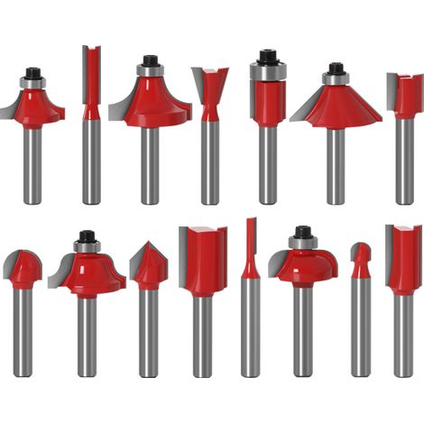 MINKUROW 15pcs 6.35mm Gambo Punte Del Router Kit Set Di Punte Del Router Di Carburo Di Tungsteno Profilo Strumento Di Lavorazione Del Legno In Metallo Duro (1/4)