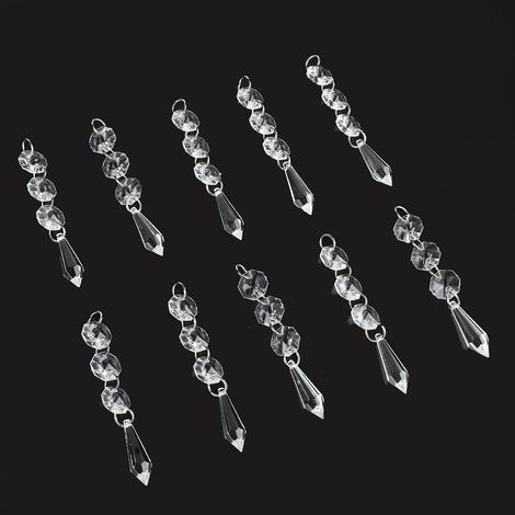 Ensemble de 10 rideaux de petites perles de cristal transparent en acrylique, convenant aux suspensions de lampes, aux décorations de mariage et à la décoration intérieure. (1/2)