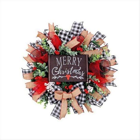 Weihnachtskranz – 45 cm – Netzband – Buchstabenmuster – für Tür und Innenbereich – 1 Stück (1/5)