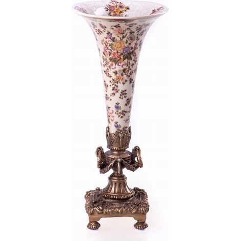 Vase en porcelaine sur base marron - Cadeau de remerciement idéal