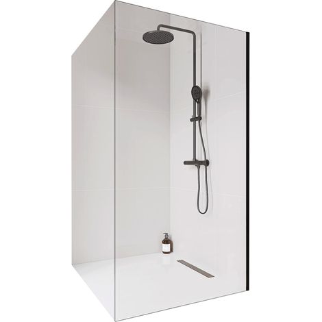 Walk-In Bernstein EX102-2 10mm Nano Klarglas Edelstahl Schwarz matt 150x220cm ohne Bodenprofil