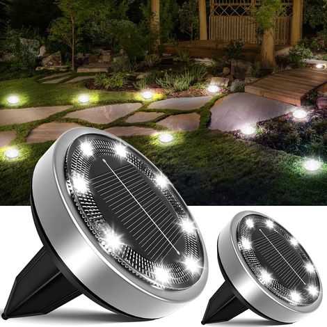 Lampe solaire, éclairage de sol à LED, éclairage de jardin extérieur, 8 LED, étanche, [lumière blanche froide], lot de 2 (1/5)