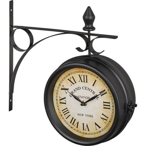 Horloge murale vintage design rétro 30 x 30 cm silencieuse pour salon chambre bureau en métal noir (1/5)