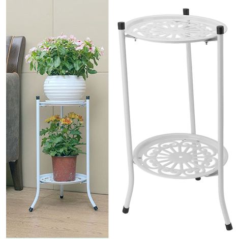 2-stöckiges Blumenregal aus Weißblech, 50 cm, multifunktional, für Balkon, Garten, Terrasse und Innenbereich (1/5)