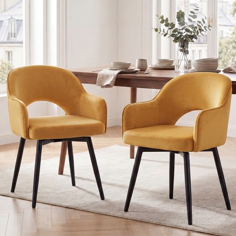 Wahson Esszimmerstühle 2er Set, Samt Stühle mit Metallbeine, Polstersessel 360°drehbar für Küche, Gelb