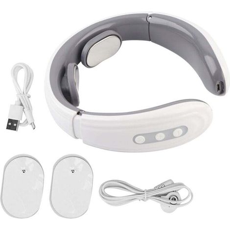 Masseur cervical à impulsions électriques - Soulagement douleurs nuque et épaules - Instrument physiothérapie - Blanc