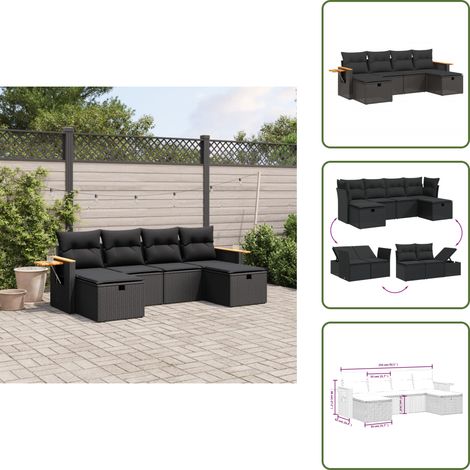 The Living Store 6-tlg. Garten-Sofagarnitur mit Kissen Schwarz Poly Rattan - Gartensessel