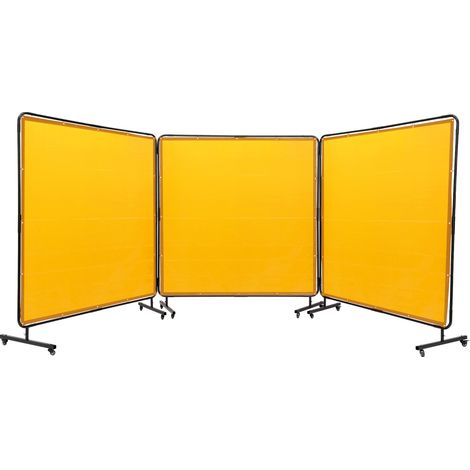VEVOR Rideau de Soudage avec Cadre 3 Panneaux Ecran Rideau de Protection pour Soudure 1,8x1,8 m en Vinyle Ignifuge sur 12 Roues Pivotantes (6 Verrouillables) Mobile Pro pour Atelier, Industrie, Jaune