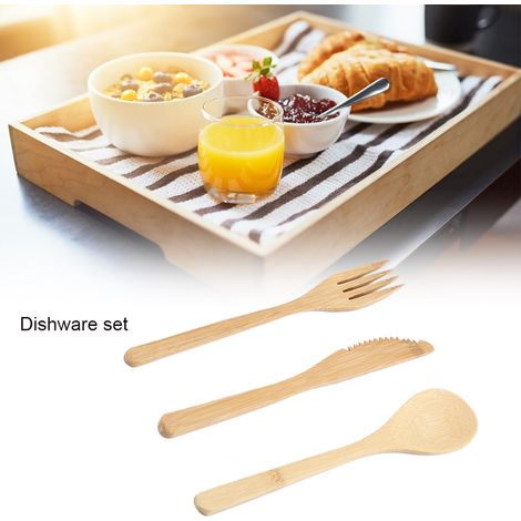 Service de table réutilisable en bambou de style japonais (couteau, fourchette et cuillère). (1/5)