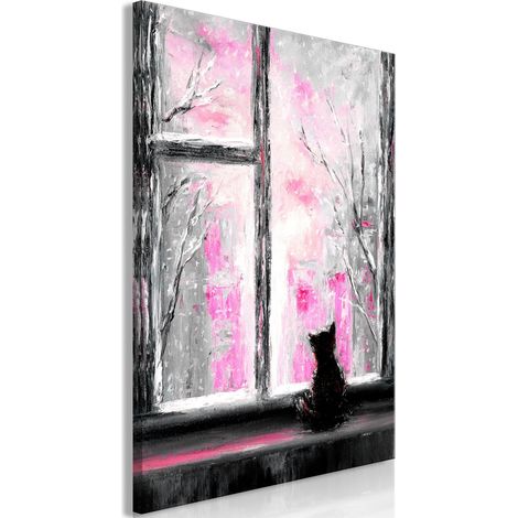 Tableau Longing Kitty (1 Part) Vertical Rose - 60 x 90 cm (1/4)