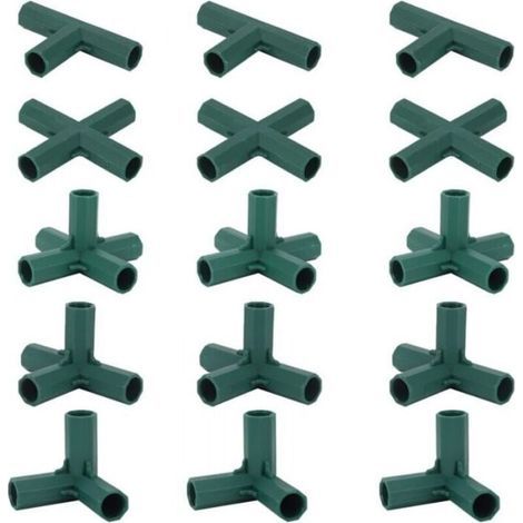 Ulisem 15-teiliges Gewächshaus-Rahmenverbinder-Set, Eckverbinder für Gartenrahmen, 16-mm-Spiralstange, 5 Arten von stabilen und robusten Stützen für Gewächshäuser (1/4)